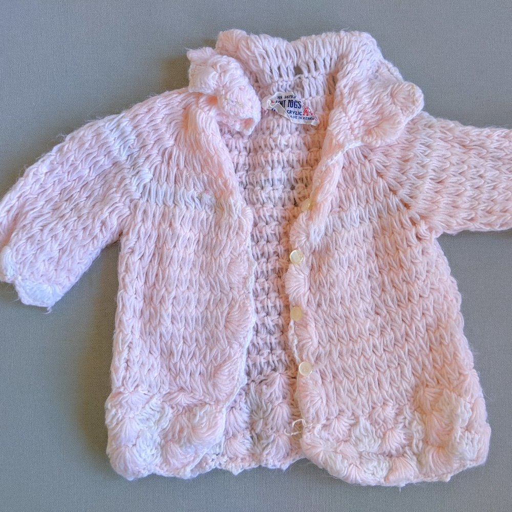 Knit Togs Vintage Infant Sweater Pink & White 0-6 mos